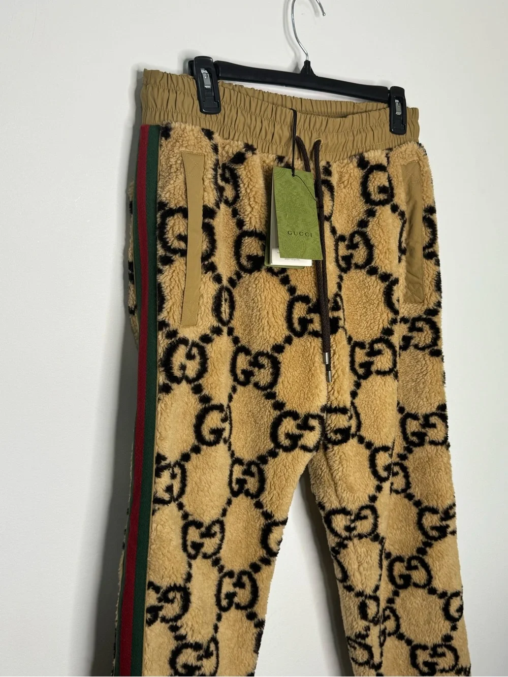 Gucci GG Jacquard Jogging Pants Wool Beige Ebony Striped Men’s Large